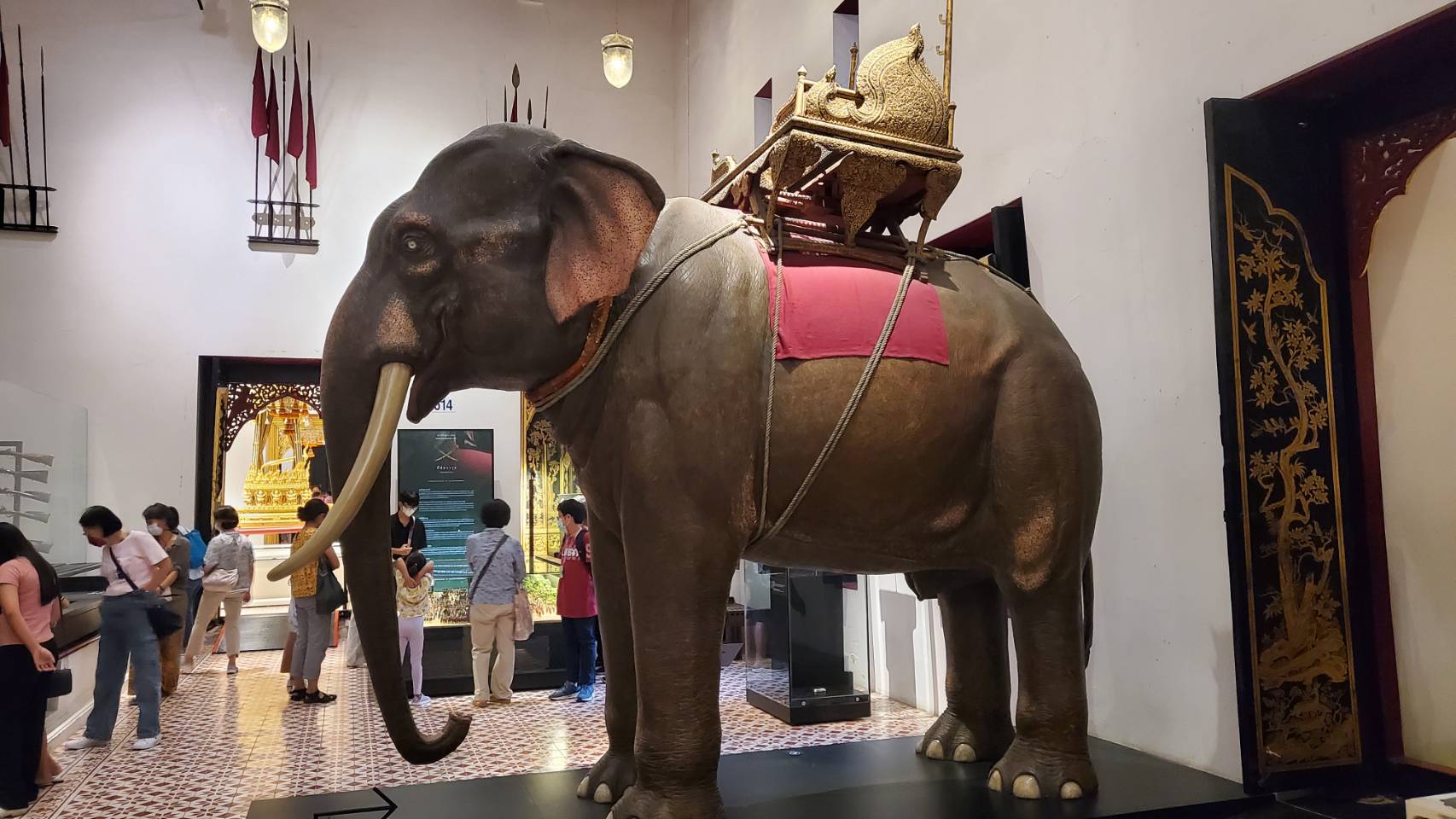 Large royal elephant display inside the museum.
