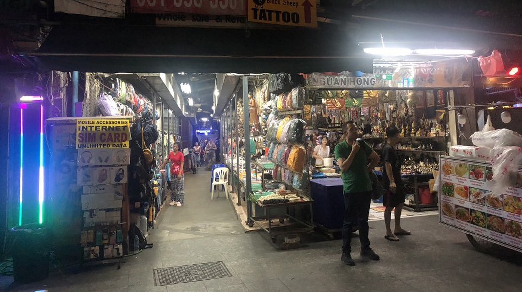 Khao San Road night market and street shops Bangkok